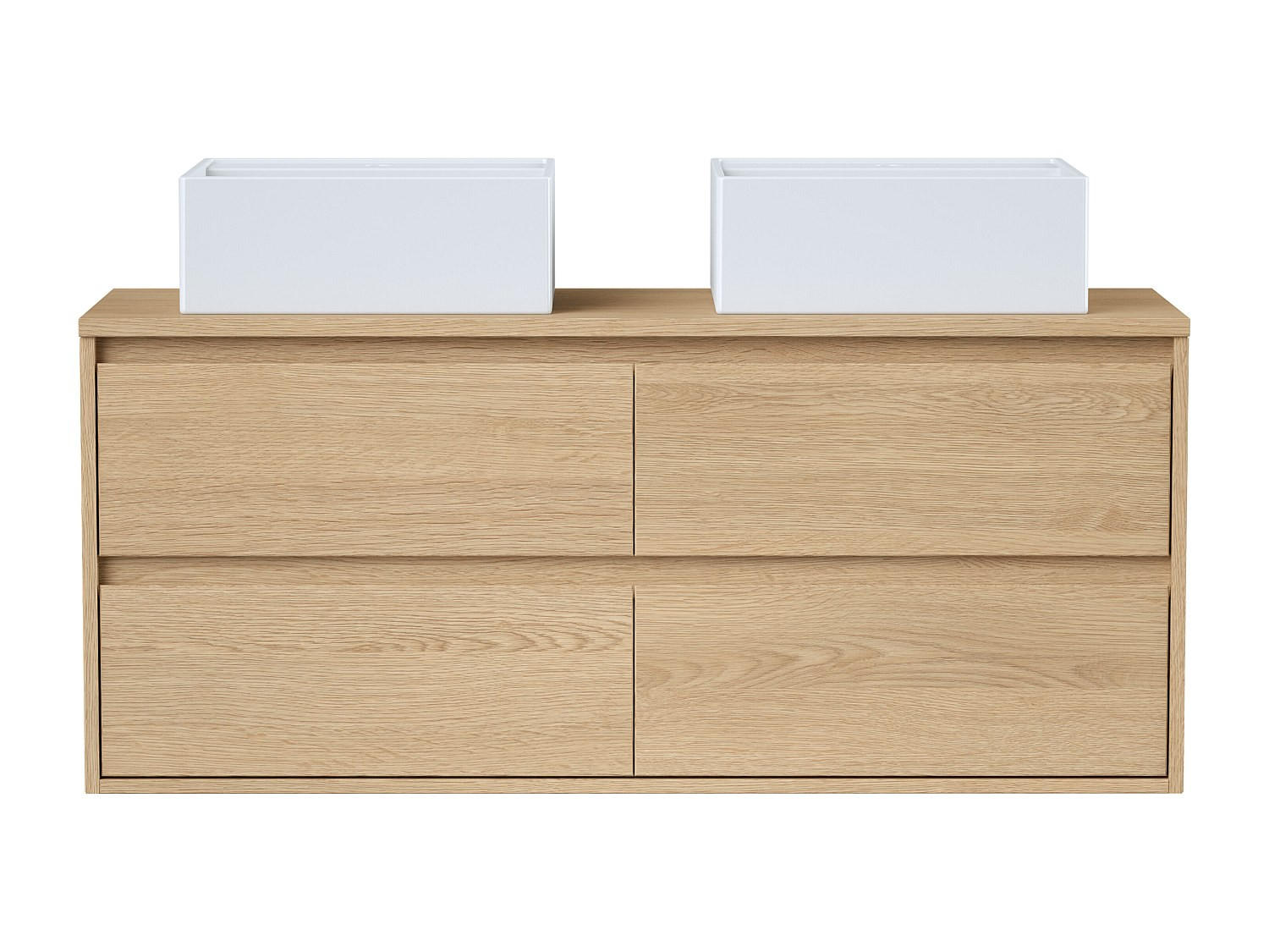 DOPPELWASCHTISCH - 120 cm x 45 cm - Holz, Platte, Keramik - Naturfarben Hell - MILIPAM - Naturfarben, Keramik/Holz (120/50/45cm) - Vente-Unique