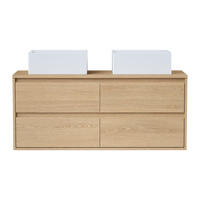 DOPPELWASCHTISCH - 120 cm x 45 cm - Holz, Platte, Keramik - Naturfarben Hell - MILIPAM - Naturfarben, Keramik/Holz (120/50/45cm) - Vente-Unique
