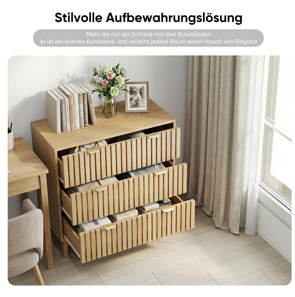KOMMODE 80/39/80 cm aus MDF und Holzwerkstoff mit 3 Schubladen und Gitterfront Eichefarben - Nussbaumfarben, Holzwerkstoff (80/80/39cm) - Modenvie