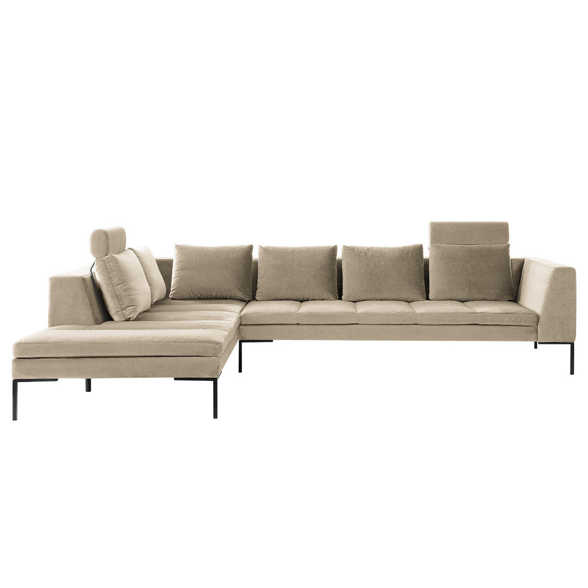 ECKSOFA mit Ottomane - Beige/Schwarz, Textil/Metall (319/230cm) - home24
