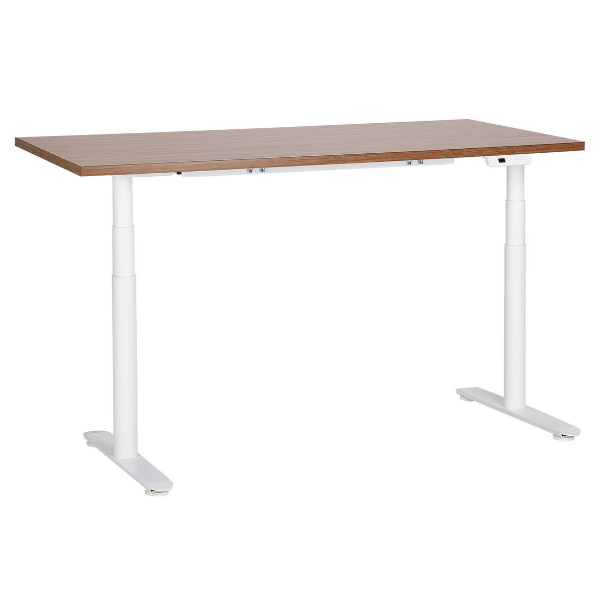SCHREIBTISCH braunweiß 160/72 cm elektrisch höhenverstellbar Destin IV - Dunkelbraun/Weiß, Holz (72/160/67cm) - Beliani