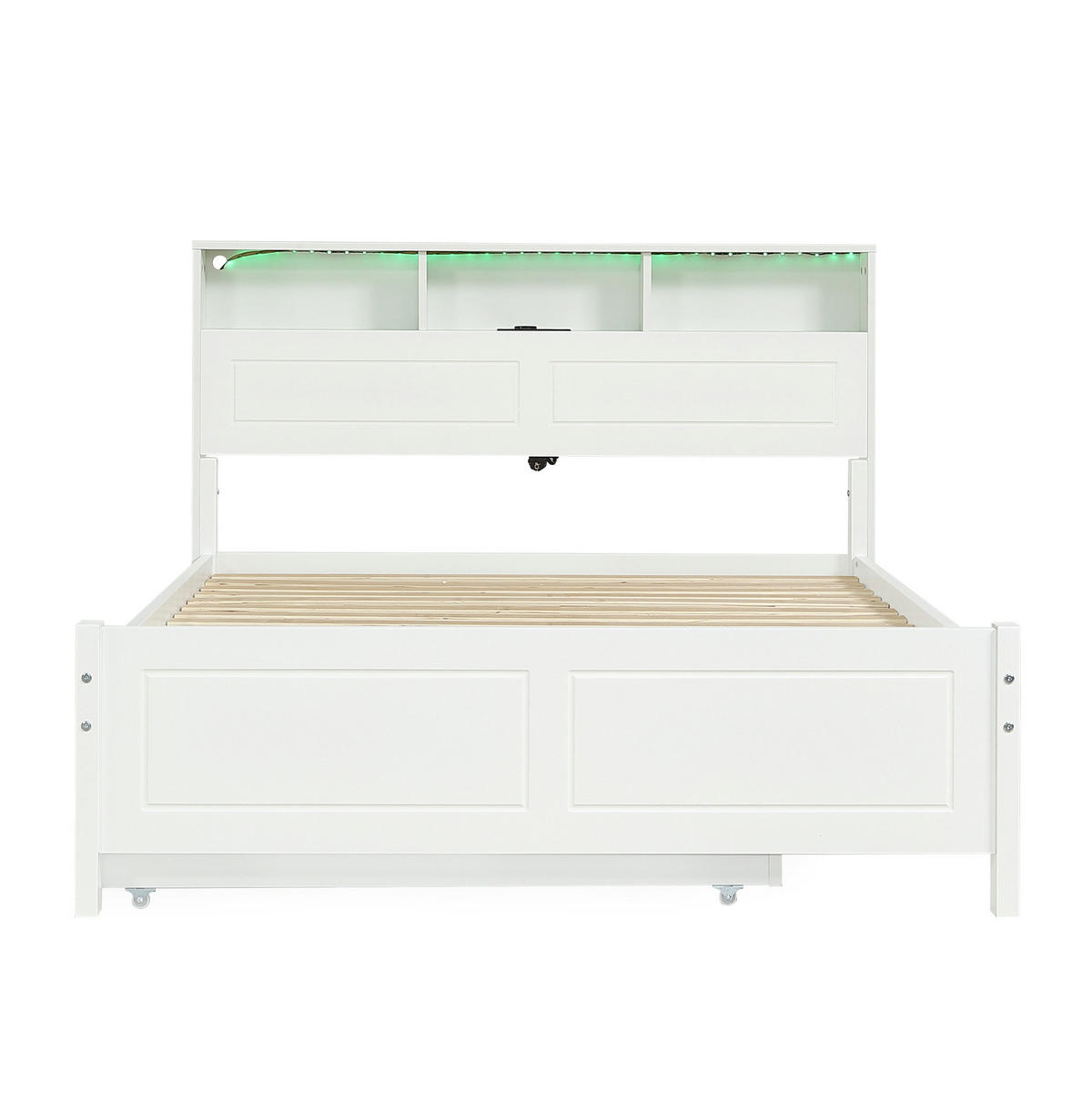 DOPPELBETT aus Kiefernholz und MDF 120x200 cm Weiß mit Ausziehbett, LED-Beleuchtung und Ladebuchse - Weiß, Holz (120/200cm) - IVMEU