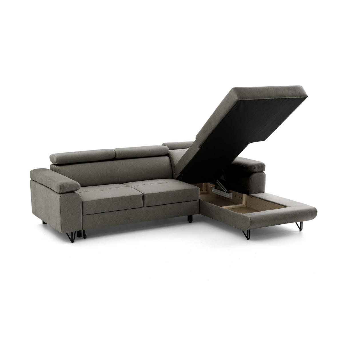 ECKSOFA NORIS L Rechts mit Schlaffunktion 128x203 Velours Taupe - Taupe/Schwarz, Holz/Textil (183/250cm) - Muffo
