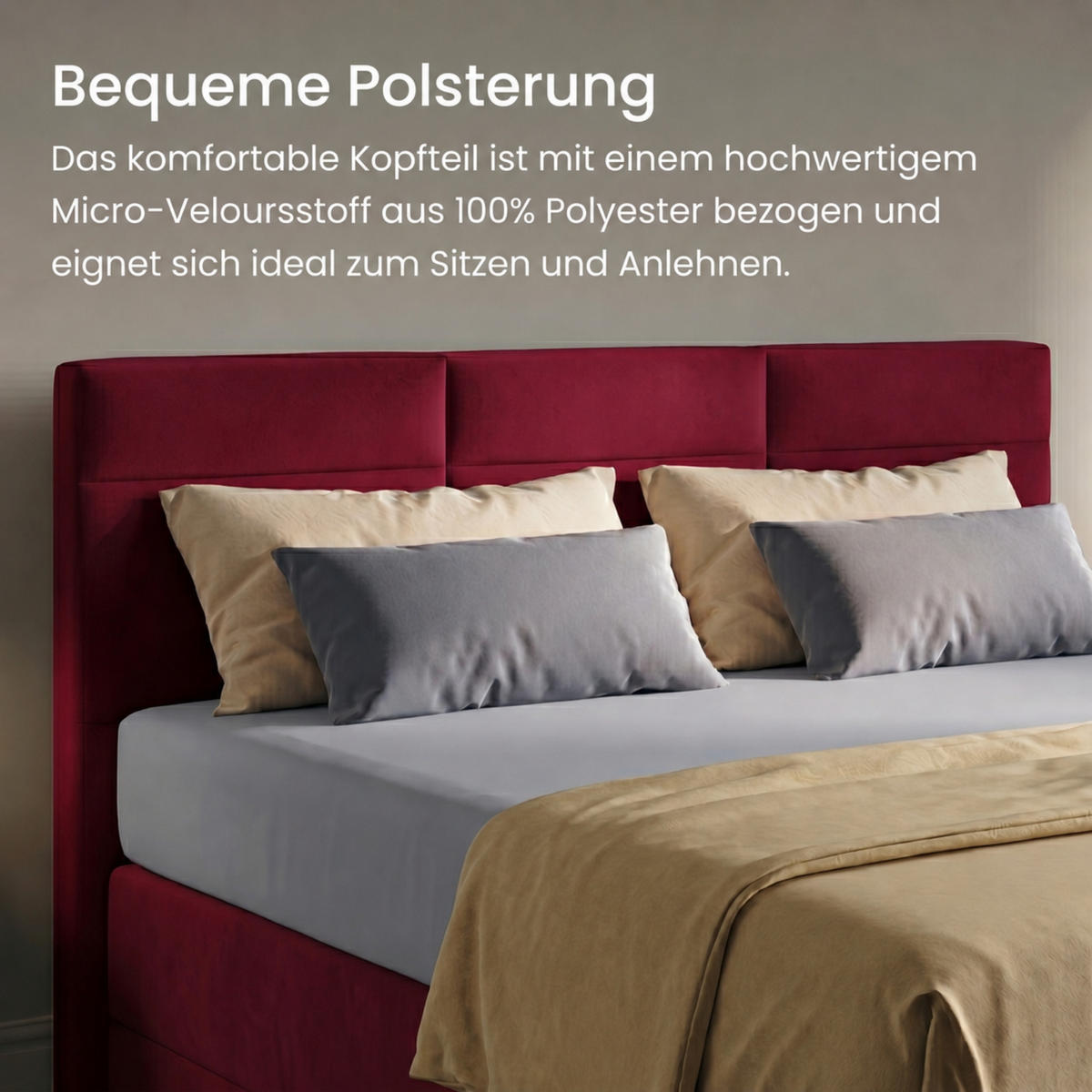 BOXBETT H3 Matratze 200x200 cm Bordeaux-rot - Rot, Textil (200/200cm) - Home Collective
