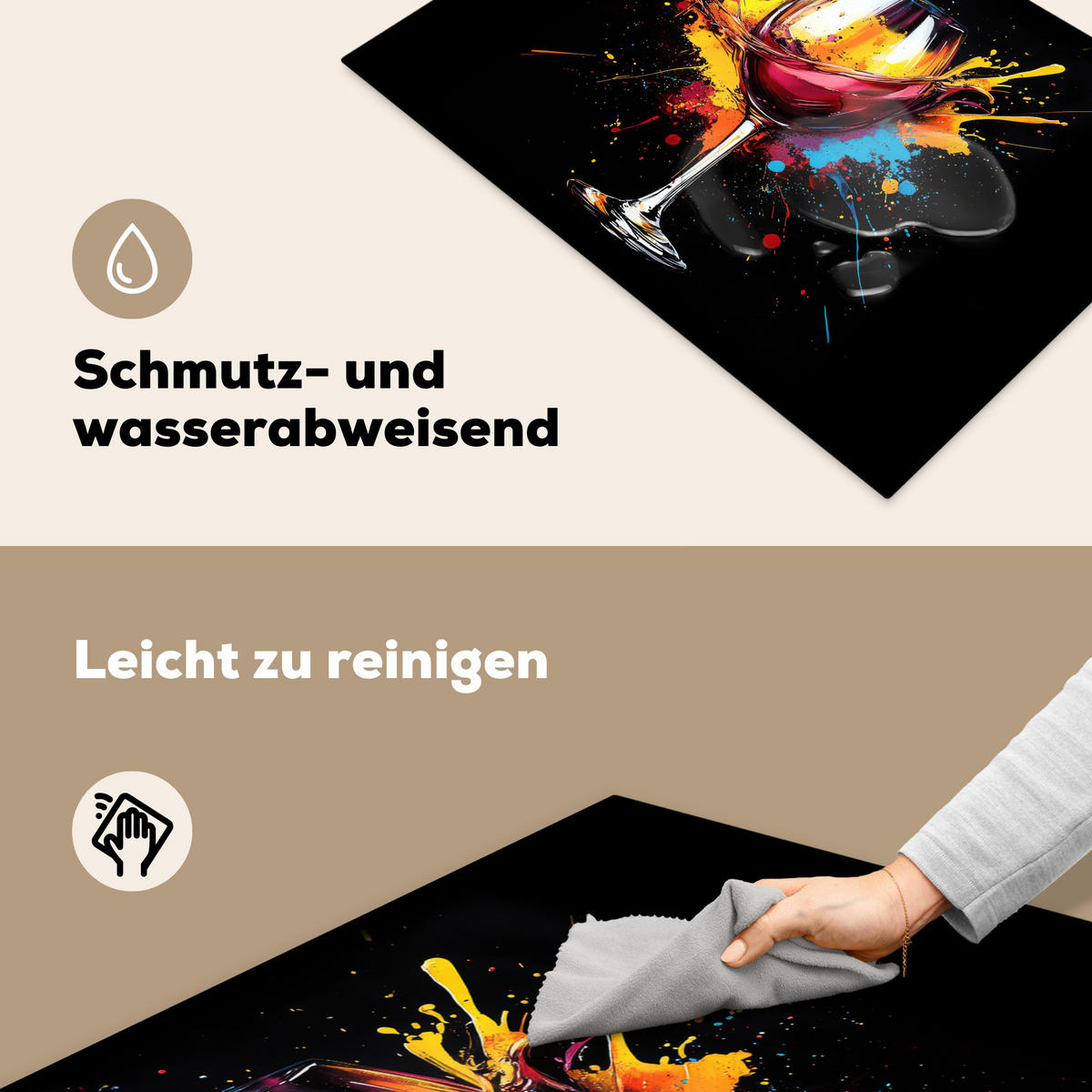 HERDABDECKPLATTE Wein - Glas - Graffiti - Getränk - Rot - Farbe 75x52 cm - Weinrot, Kunststoff (75/52/0.2cm) - MuchoWow