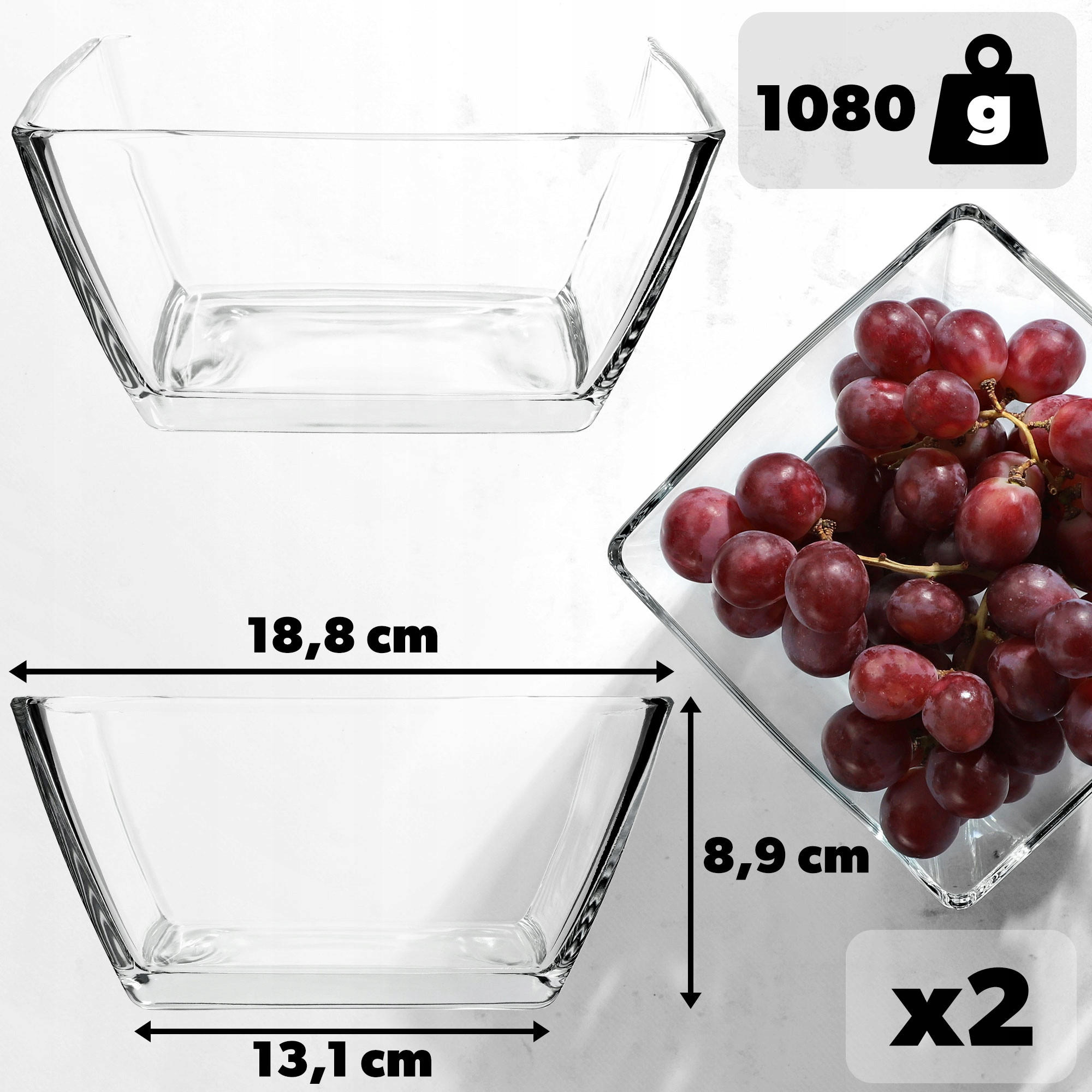 SALATSCHÜSSEL, Quadratisch, 19 cm, 2 Stück - Transparent, Glas (19cm) - KADAX