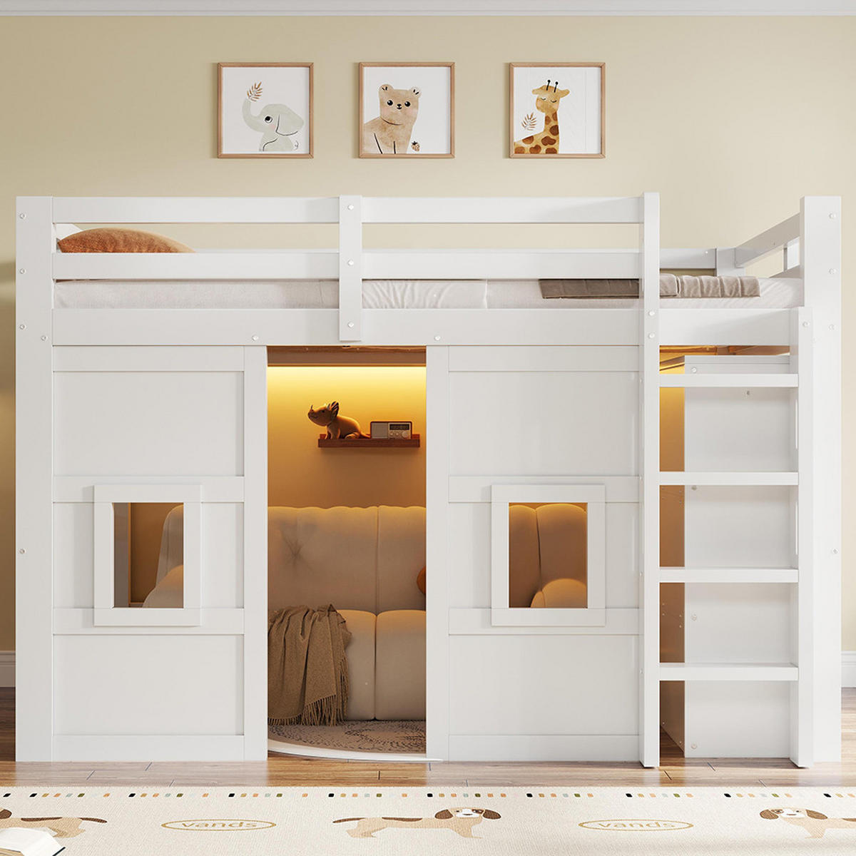 HOCHBETT 140 x 200 cm mit integriertem Kleiderschrank, weiß - Weiß, Holz (140/200cm) - KOMHTOM