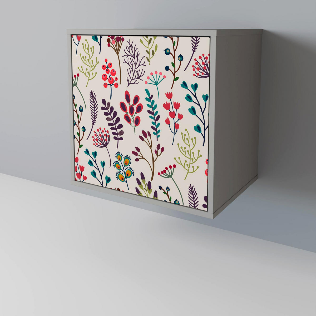 SIDEBOARD AUTUMN SUNDRIES, Grau, 57,5x42x77,5 cm, Schräge Buchenholzfüße - Buchefarben/Multicolor, Holzwerkstoff/Buchenholz (57.5/77.5/42cm) - SpaceRebels
