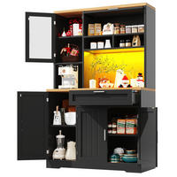 BUFFET 104/40/180 cm in Schwarz mit LED-Beleuchtung und Glastüren - Schwarz, Holzwerkstoff (104/180/40cm) - Flora Grace