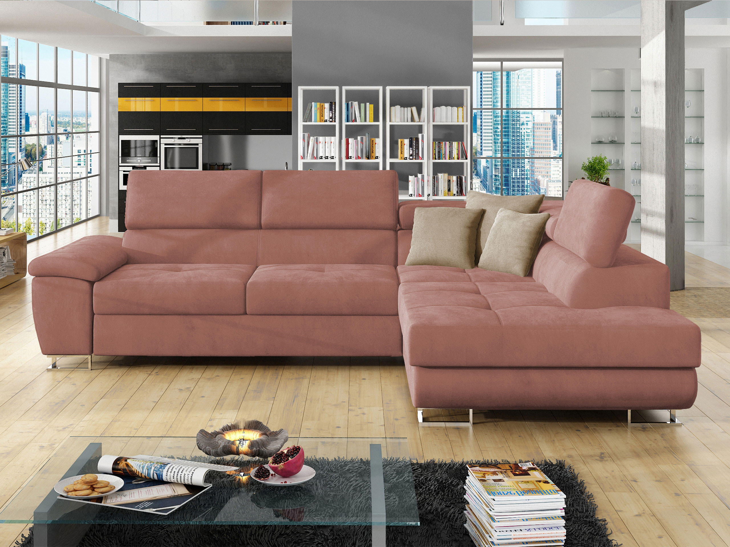 ECKSOFA Cotere, Seite: Rechts - Rosa, Holz/Textil (270/202cm) - MIRJAN24