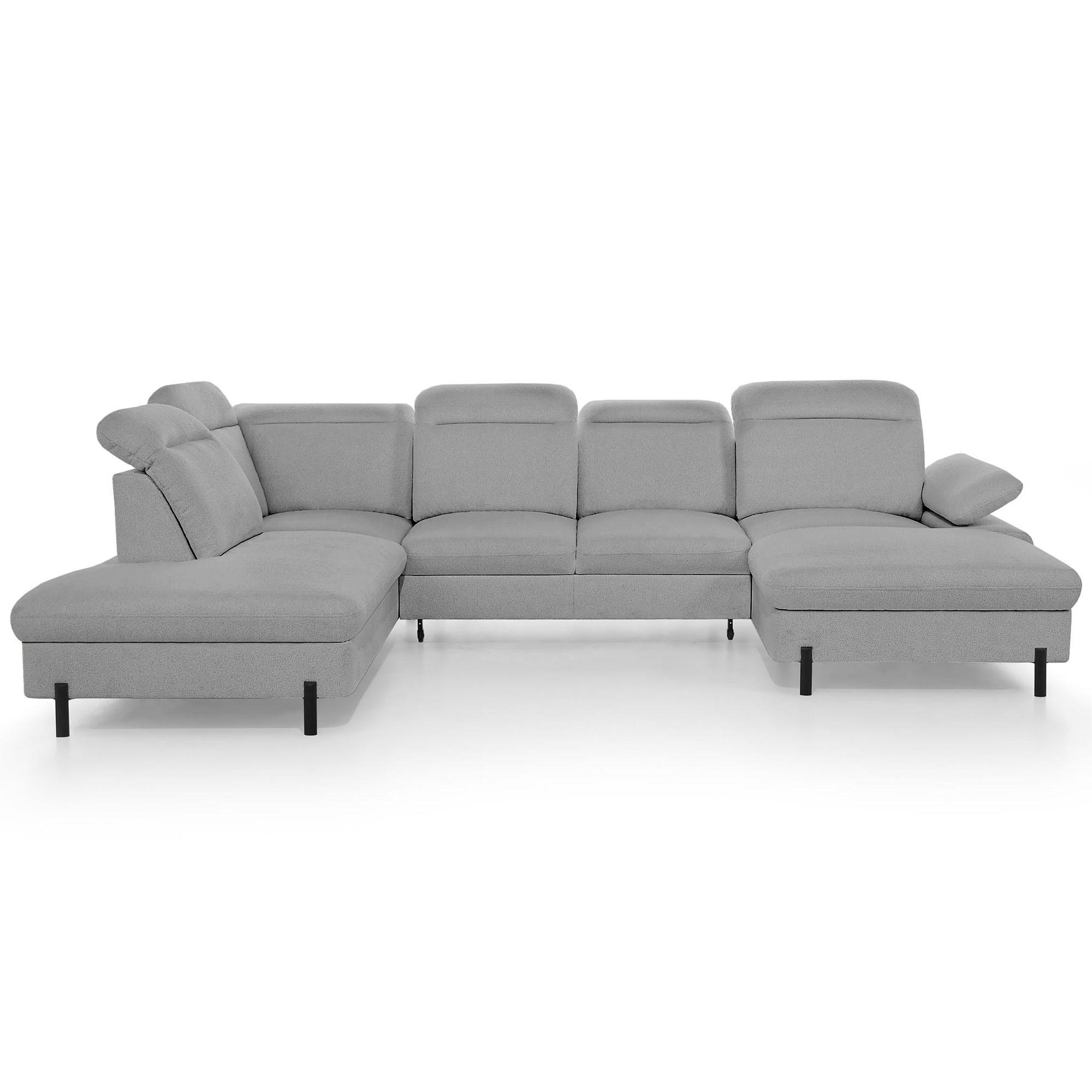 Beautysofa SEDACÍ SOUPRAVA Sora U s funkcí spaní, nastavitelnou hloubkou sedu, opěrkami hlavy a područkou, 365 cm, šedá, pravá