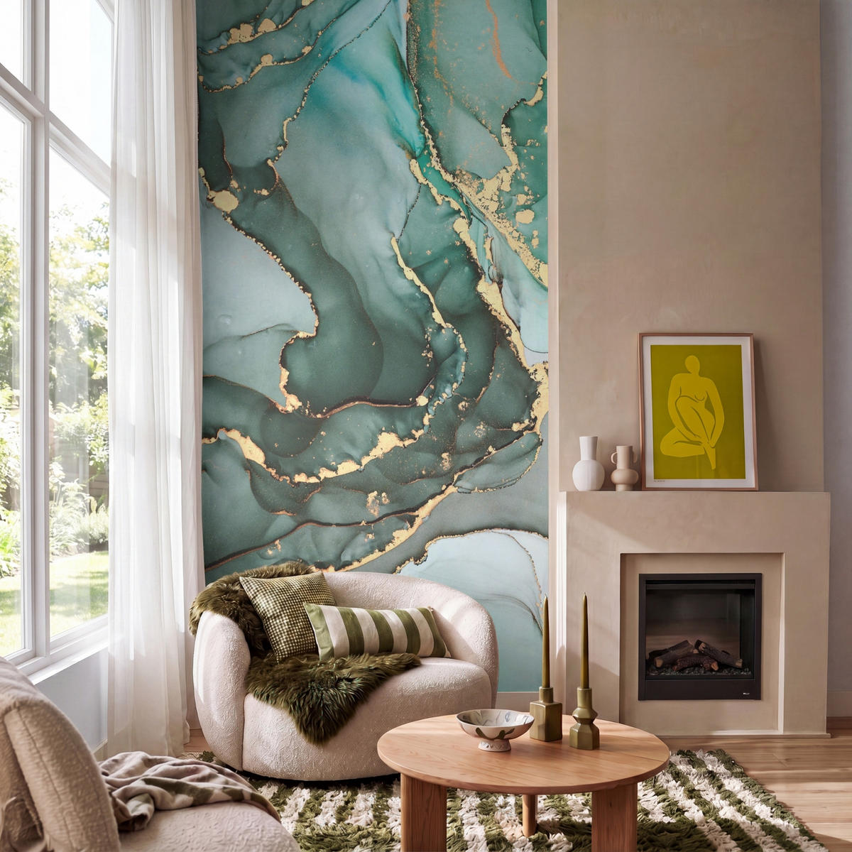 TAPETE - Gold - Marmor - Grün - Luxus - Marmoroptik - Grau - 120x240 cm - Grün, Papier (120/240cm) - OnlyWow