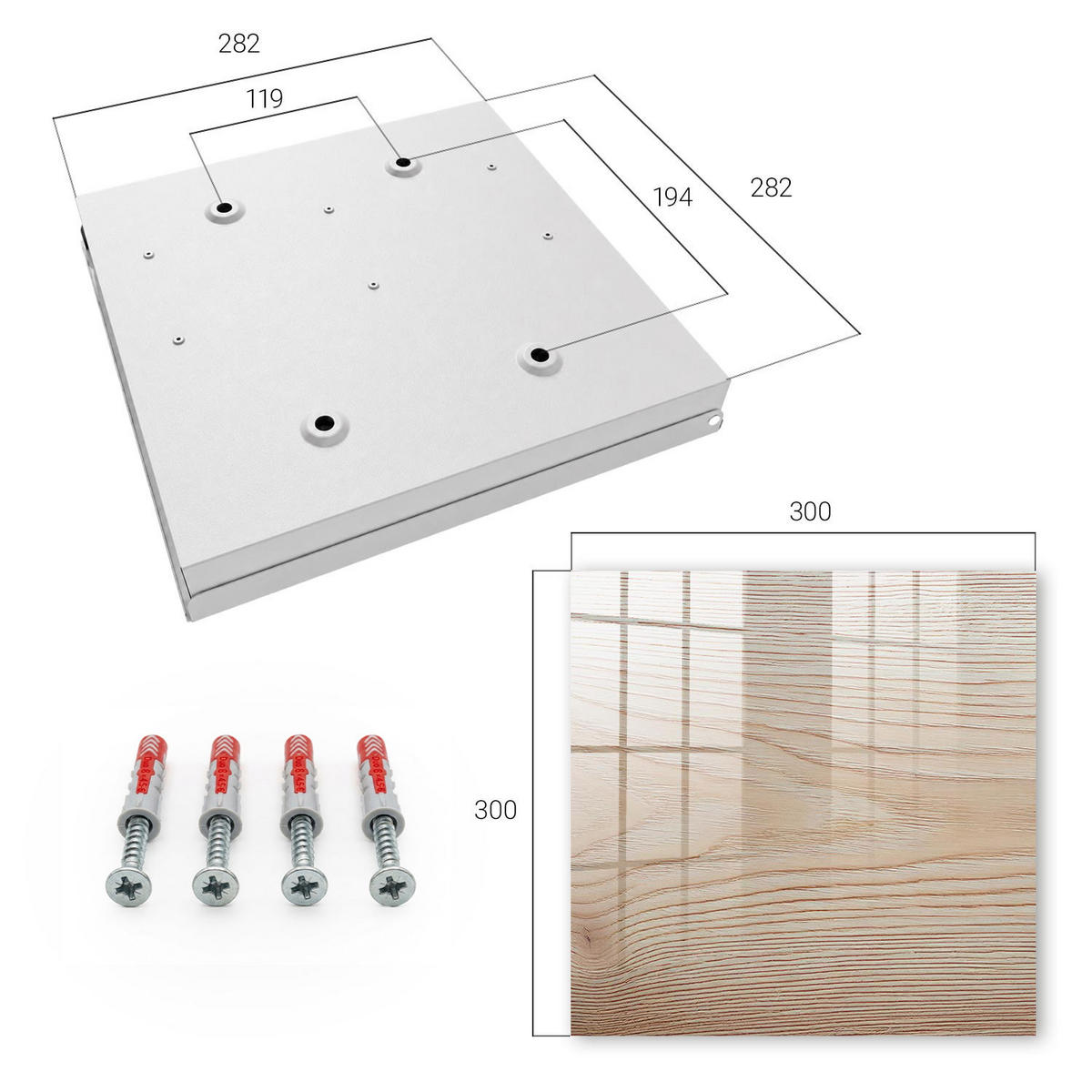SCHLÜSSELBOX Weiß 30x30 cm – Türöffnung nach rechts - Holzstruktur - Beige, Metall (30/30/5cm) - TULUP