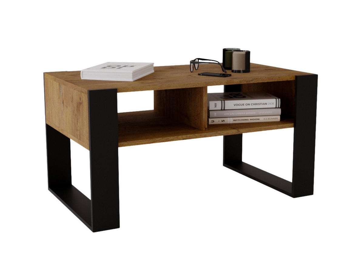 COUCHTISCH Holzwerkstoff rechteckig stabil Nussbaumfarben 45/53,6/92cm - Nussbaumfarben/Schwarz, Holzwerkstoff (53.6/92/45cm) - CraftPAK