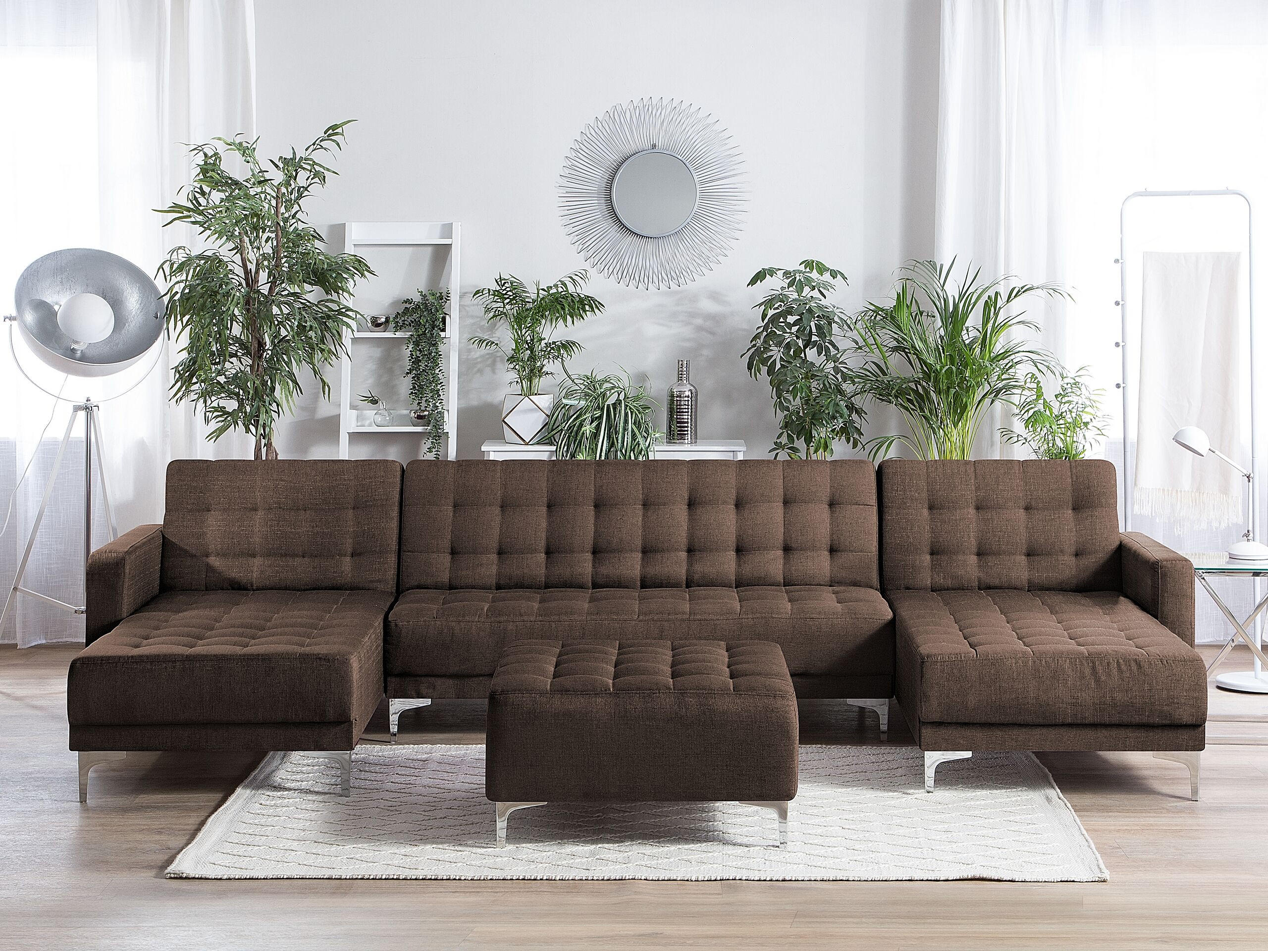SCHLAFSOFA U-förmig mit Ottomane Polsterbezug Dunkelbraun Aberdeen - Dunkelbraun, Textil (348/83/168cm) - Beliani