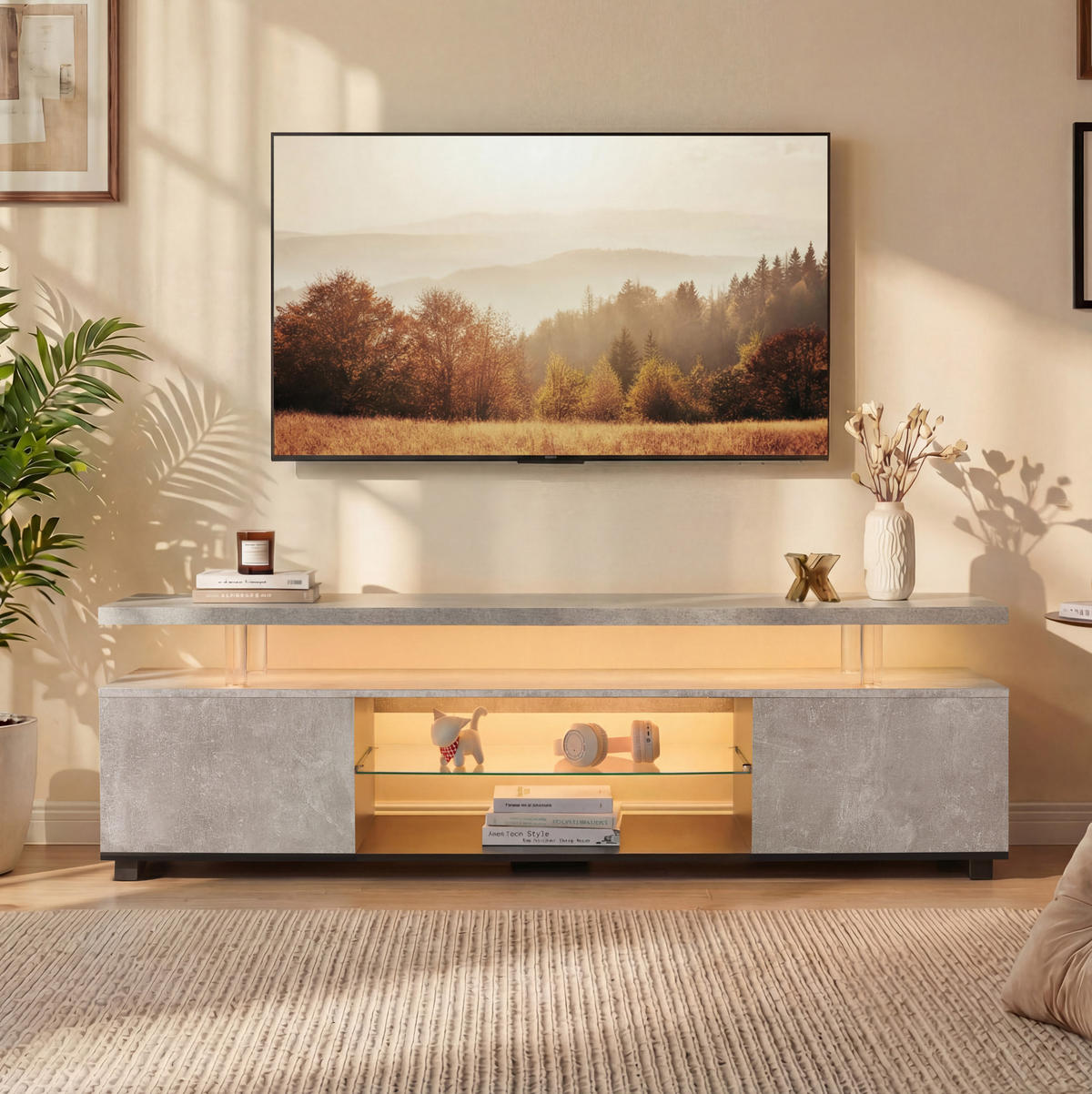 TV-BOARD 130/40/48 cm grau/schwarz aus Holzwerkstoff mit LED-Beleuchtung - Schwarz, Holzwerkstoff (130/48/40cm) - OKWISH
