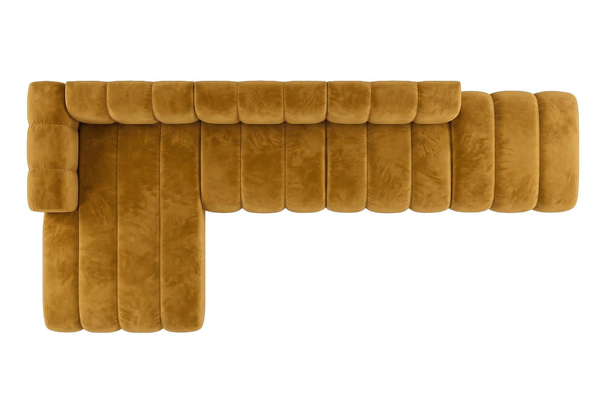ECKSOFA Modulares In L-Form Mit Hocker, Velvet-Stoff Riviera, Senffarbe, Links, GRAND - Gelb, Holz (386/179cm) - Kaiser Möbel