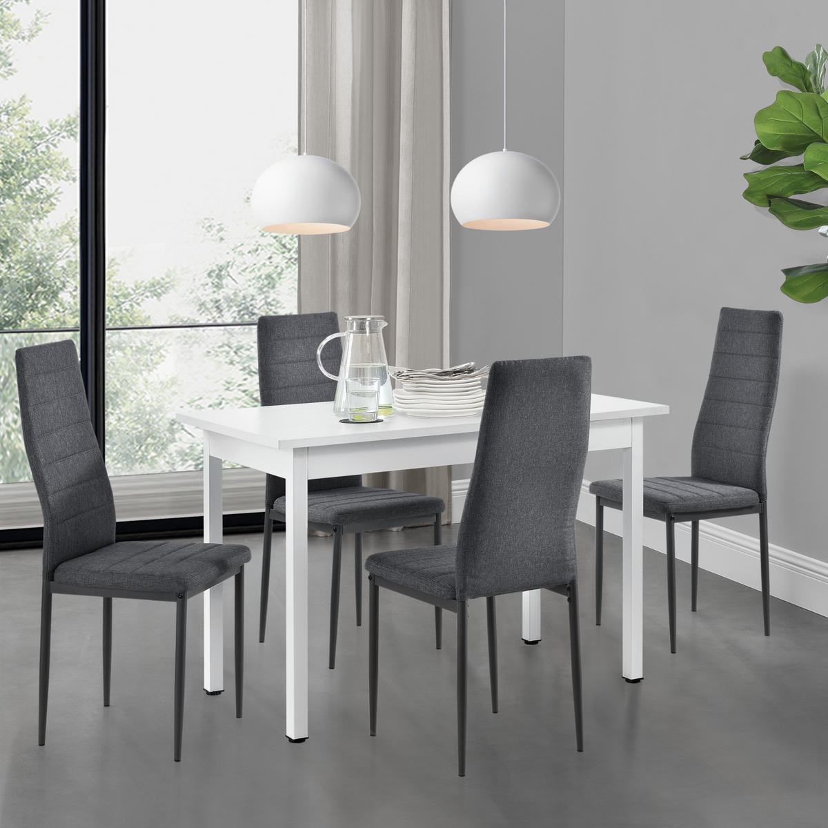 ESSGRUPPE Honningsvåg - Weiß/Grau, Holzwerkstoff/Textil (120/75/60cm) - [en.casa]