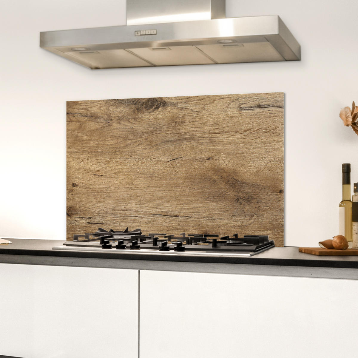 SPRITZSCHUTZ KÜCHE Holz - Braun - Holzoptik 70x50 cm - Eichefarben, Metall (70/0.3/50cm) - MuchoWow