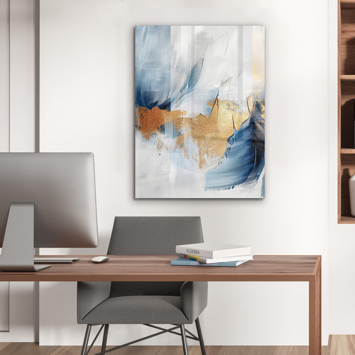 ACRYLGLASBILD Gold - Blau - Aquarell - Kunst - Modern 60x80 cm - Hellblau, Glas (60/80cm) - MuchoWow