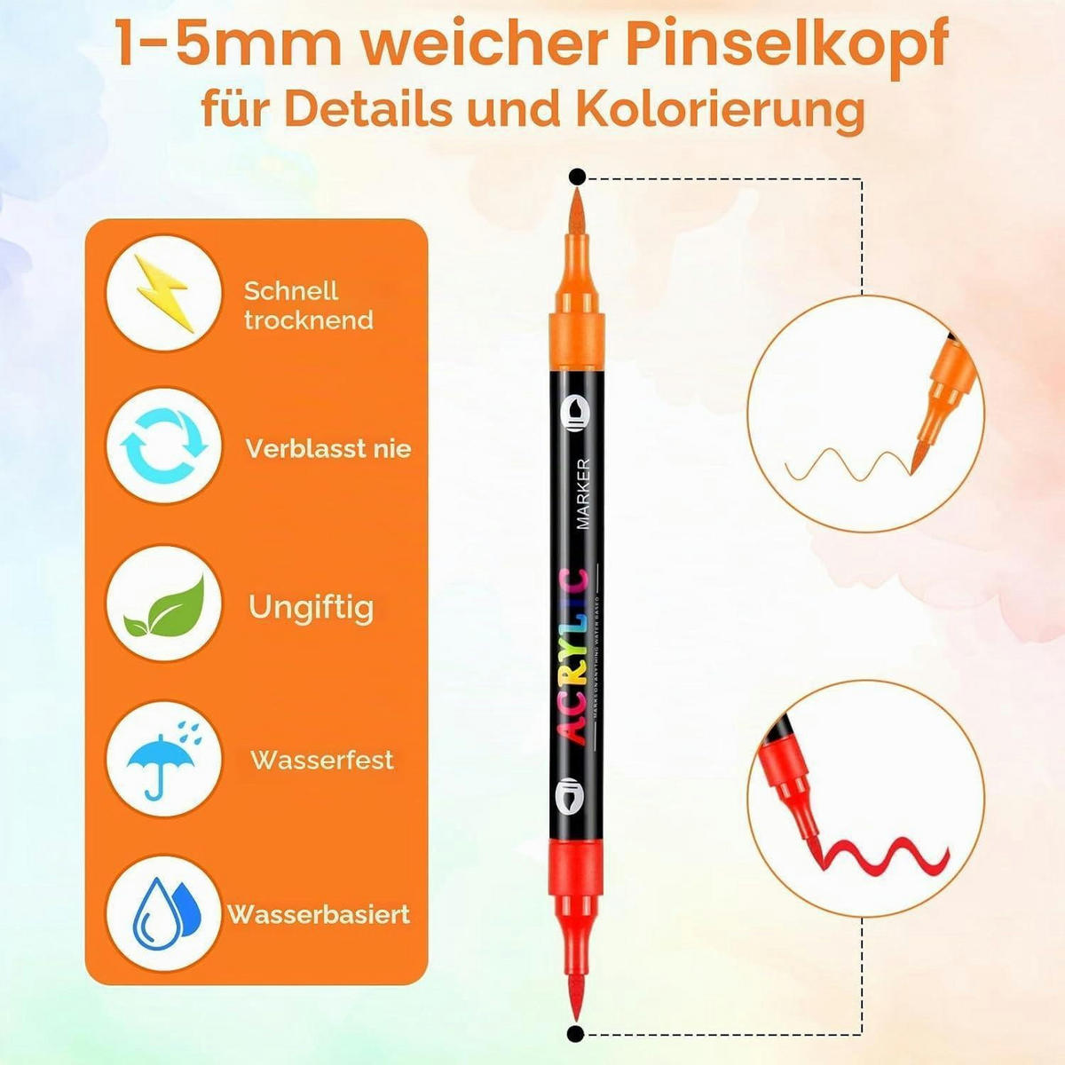 ACRYLSTIFTE Set 72 Stück / 144 Farben Dual Tip - Multicolor, Kunststoff (10/5/15cm)