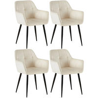 ARMLEHNENSTUHL 4er Set Samt Creme - Creme/Schwarz, Textil/Metall (56.5/84/61cm) - CLP