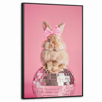 LEINWAND Bilder mit Rahmen - Schleife - Discoball - Kaninchen - 60x90 - Pink, Textil (60/90cm) - MuchoWow