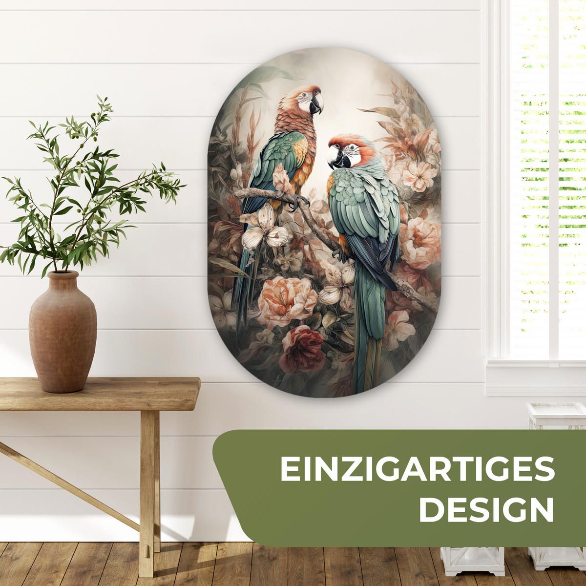 WANDBILD Papageien - Vögel - Natur - Blumen 60x90 cm - Baltimorefarben, Kunststoff (60/90cm) - MuchoWow