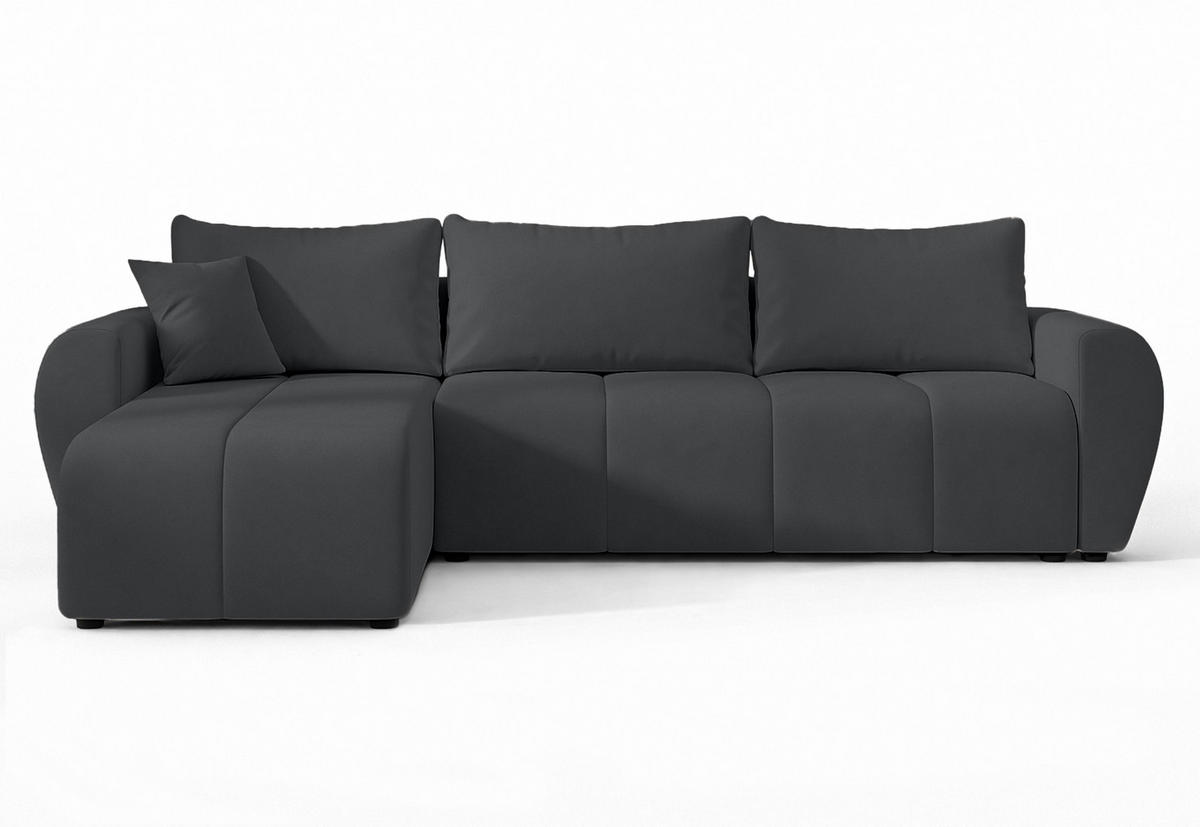 ECKSOFA L Form Malatya Dunkelgrau 246/145/80 cm stilvolle mit Schlaffunktion L - Dunkelgrau/Schwarz, Kunststoff/Textil (145/246cm) - AX Living