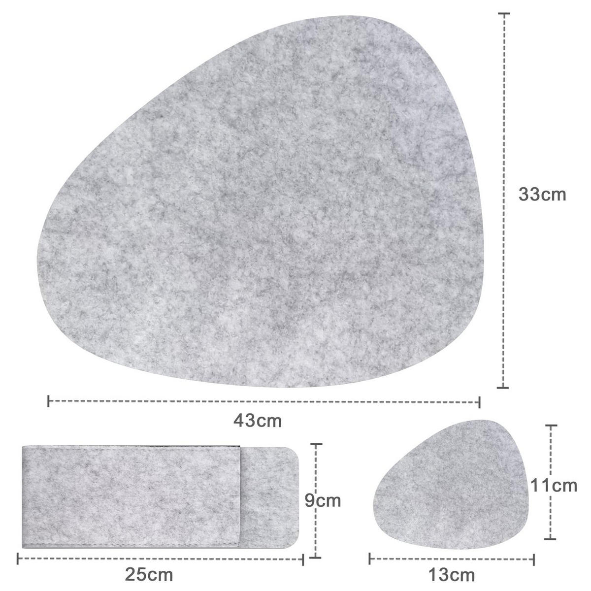 FILZUNTERSETER-SET (6-tlg.) - Grau, Textil (33/43cm) - Intirilife