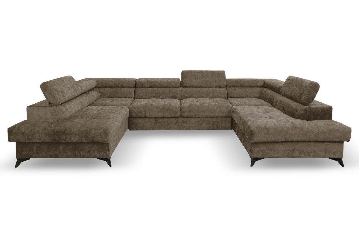 WOHNLANDSCHAFT Palermo in U-Form, braun, Stoff Sally, mit Schlaffunktion und zwei Bettkästen, 345 x 202 cm - Braun, Kunststoff (345/87/202cm) - Margaret Hadas24