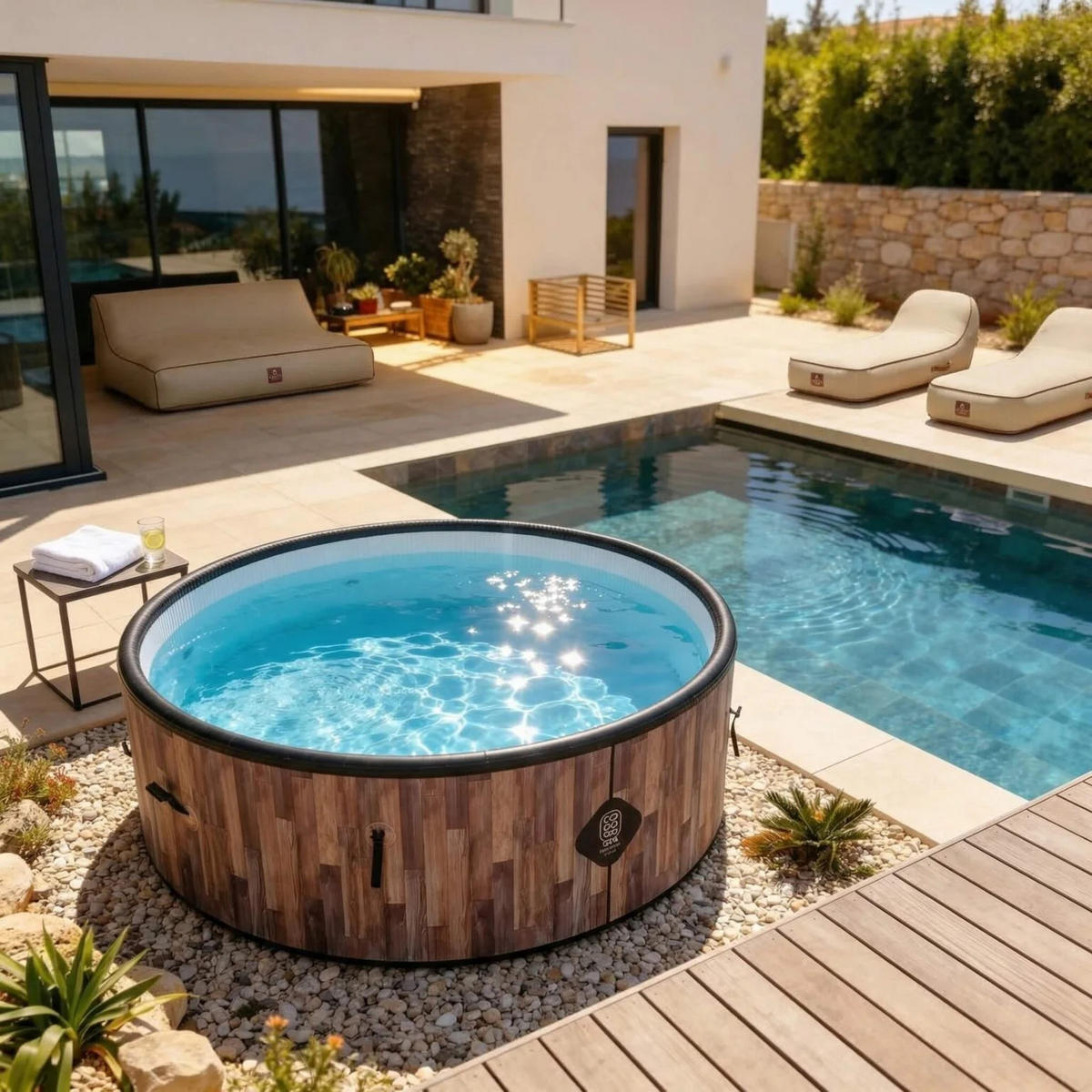 POOL Aufblasbar Fidji - Durchmesser 180 cm - 1100 Liter - 4 Personen - Braun, Kunststoff (180/70/70cm) - COCO SPA