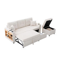SCHLAFSOFA 3-er Sofa mit Schlaffunktion,Aufbewahrungshocker,Cord,Beige - Beige, Textil (196/85/119cm) - LVHOM