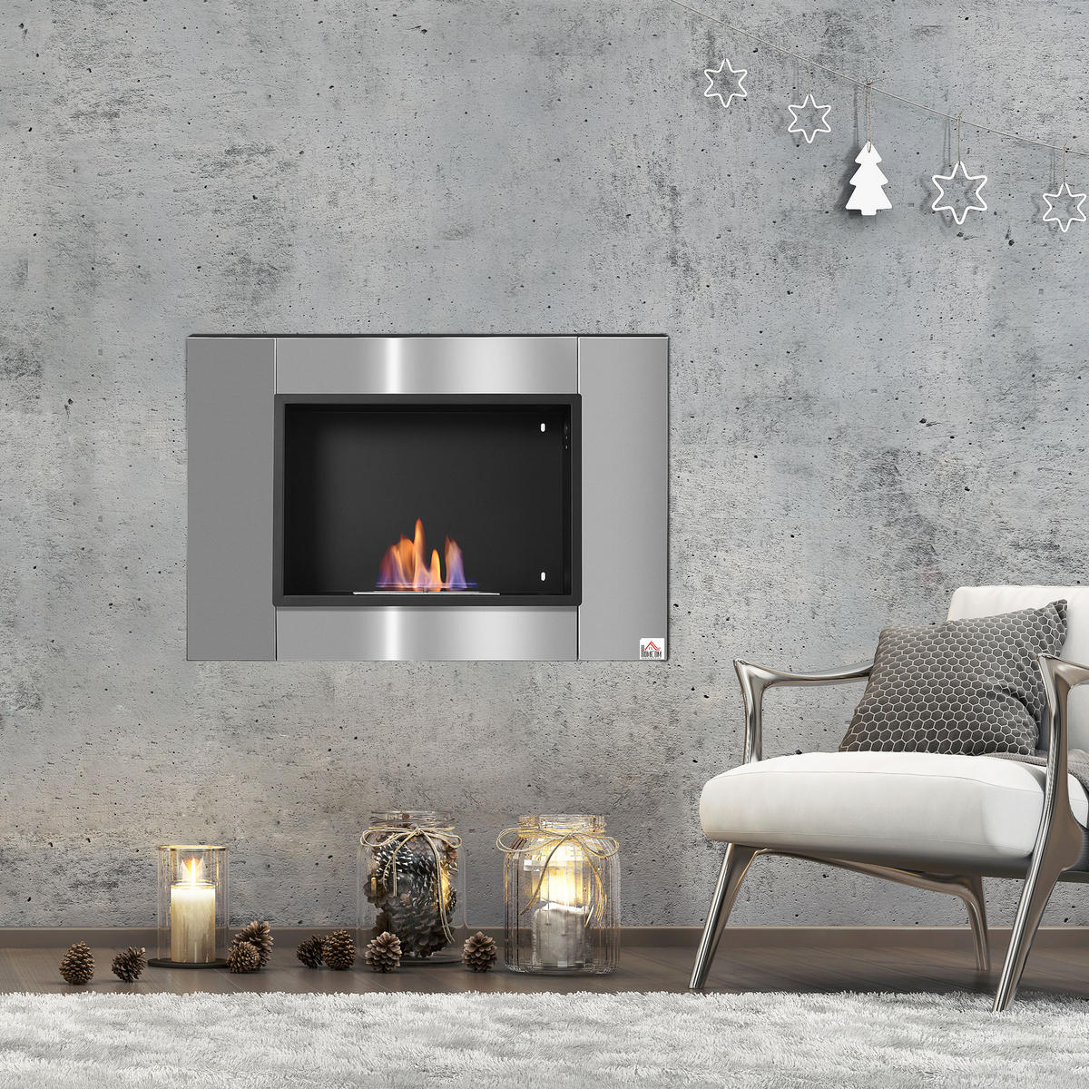 ETHANOL-KAMIN, 0,9 L, 3 Stdn., kein Rauch, Edelstahl, 80 x 14 x 54 cm - Silberfarben, Metall (14/54/80cm) - HOMCOM