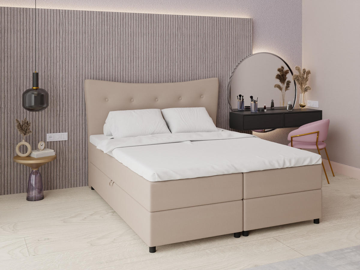 BOXBETT Nevada 160 x 200 cm Doppelbett mit hochwertiger Bonell-Matratze und Topper - cappuccino - Cappuccino, Holz (160/200cm) - Panda Möbel