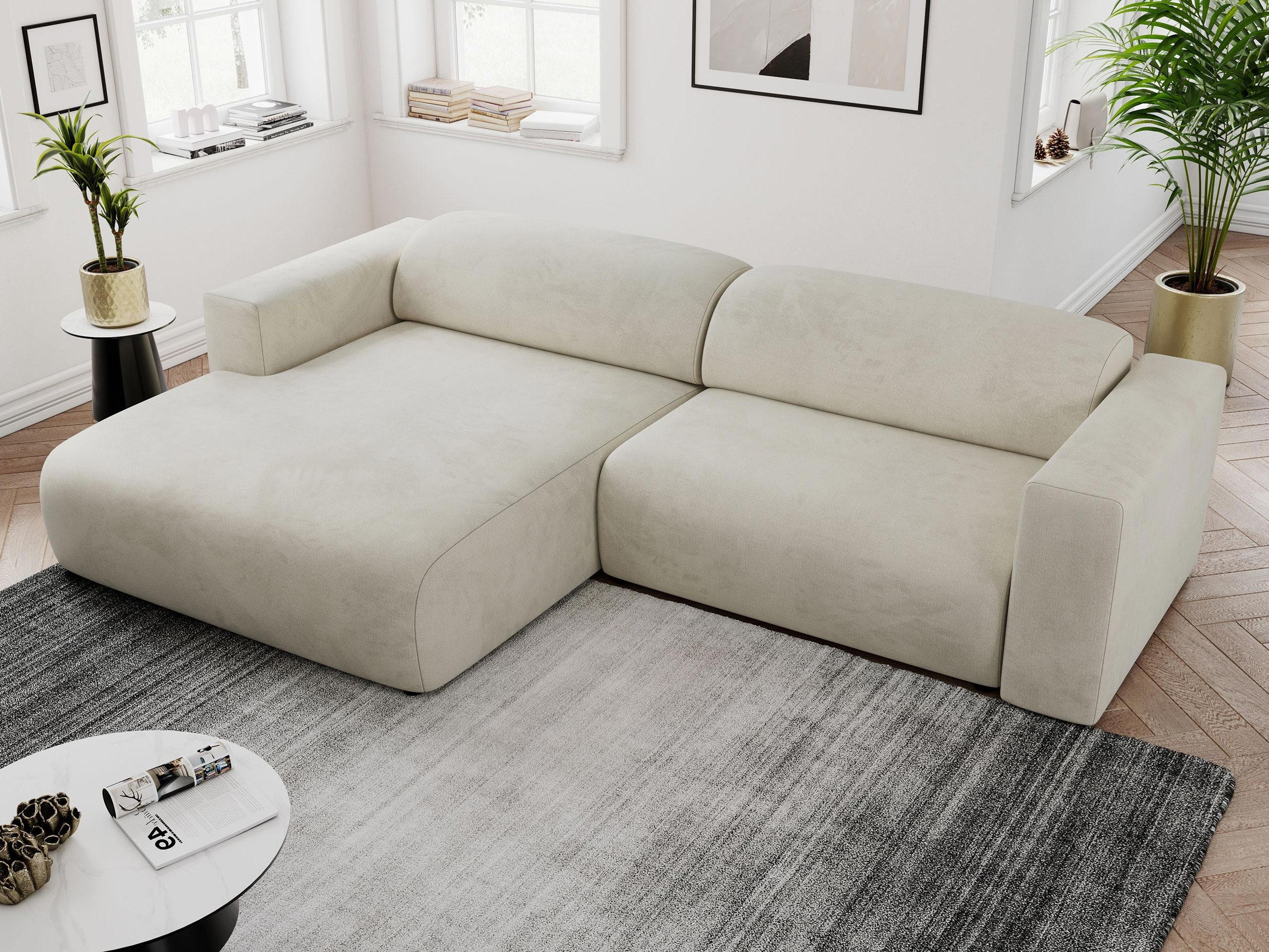 ECKSOFA PASADENA Beige Velvet - Links Seite - Beige/Schwarz, Kunststoff/Textil (288/180cm) - MKS