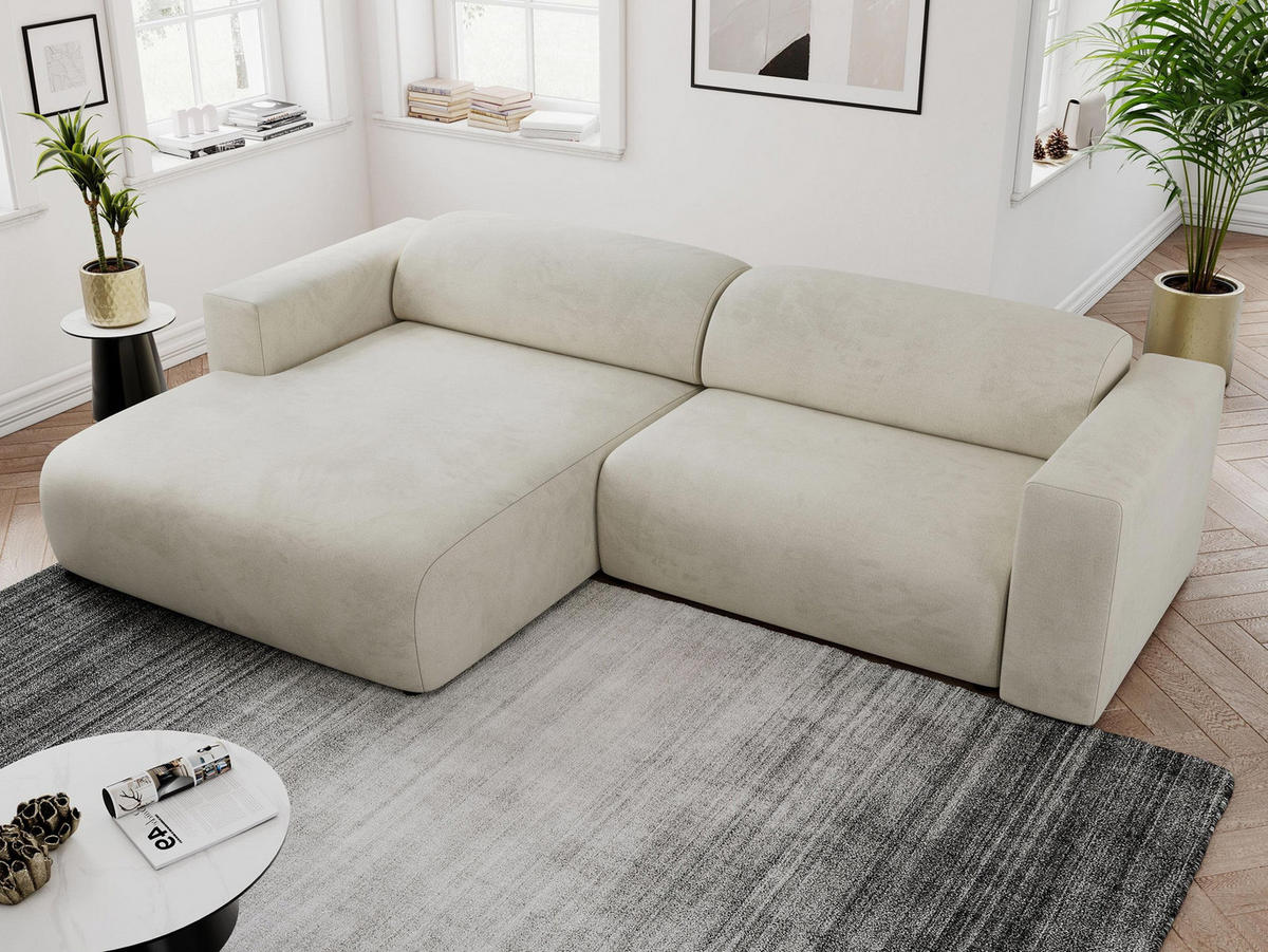 ECKSOFA PASADENA Beige Velvet - Links Seite - Beige/Schwarz, Kunststoff/Textil (288/180cm) - MKS