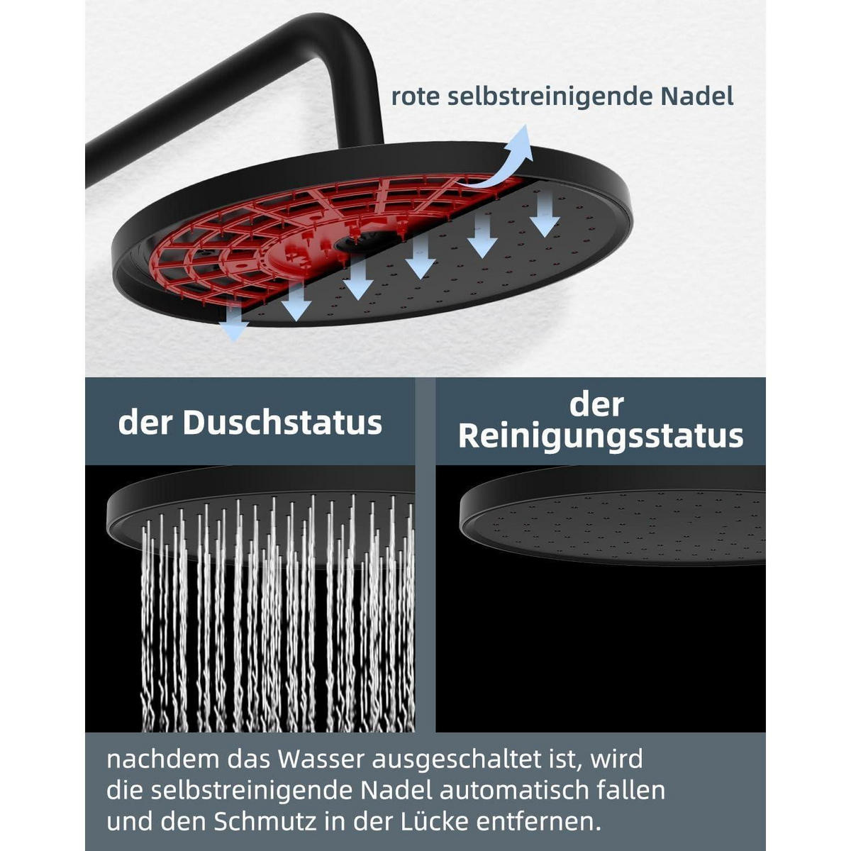 REGENDUSCHE 25 cm Schwarz mit Selbstreinigungsfunktion - Schwarz, Metall (25/12.7/25cm)
