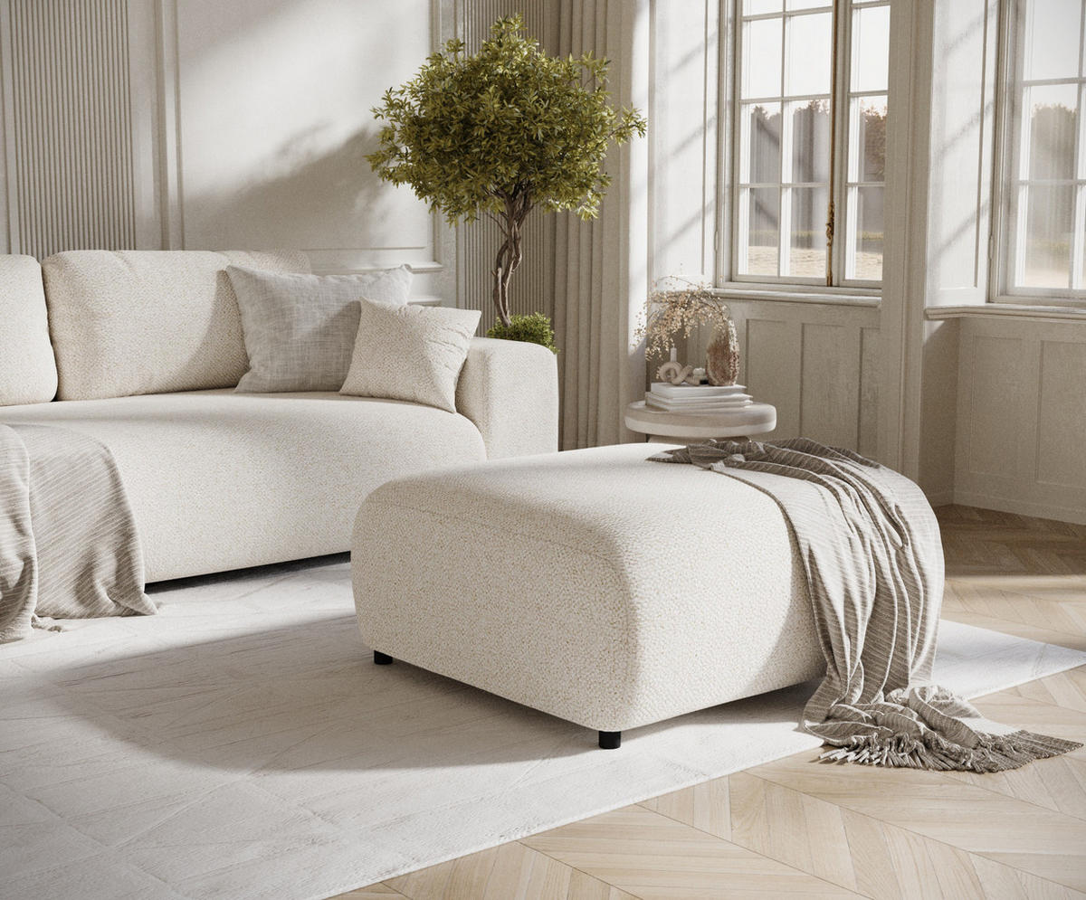 POUF S Zanzibar Creme Plüschstoff - Creme/Schwarz, Holz/Holzwerkstoff (88/37/88cm) - Maison de Reve
