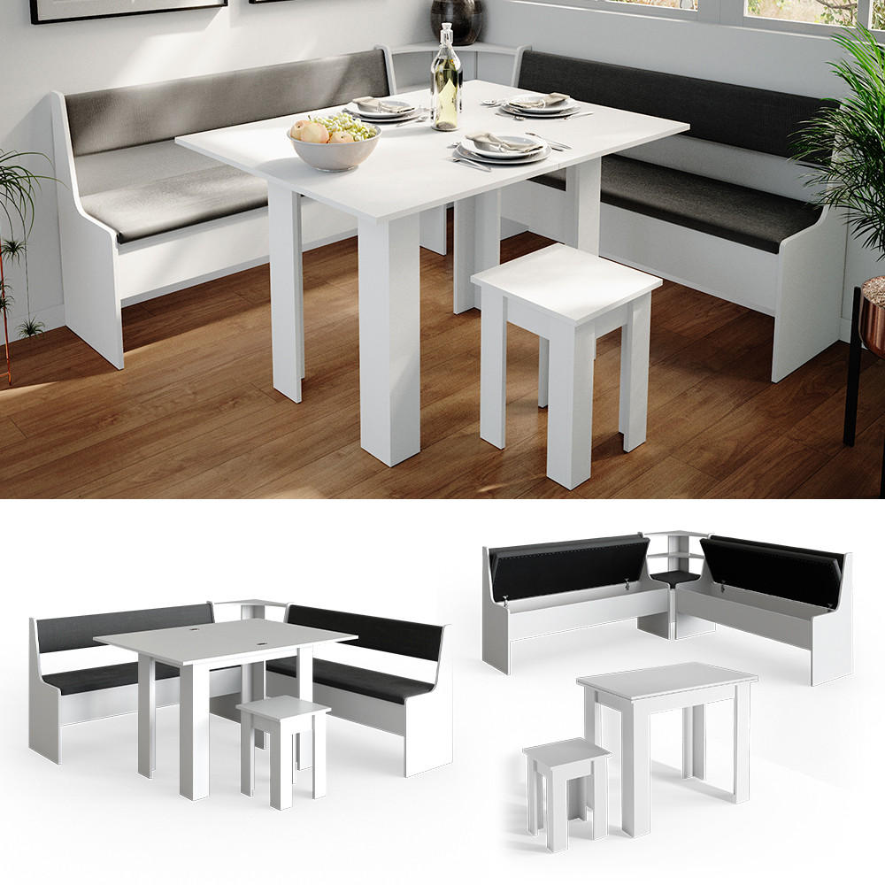 ECKBANKGRUPPE Roman Weiß 180 x 41.5 cm mit Tisch - Anthrazit/Weiß, Holzwerkstoff (180/80/180cm) - Vicco