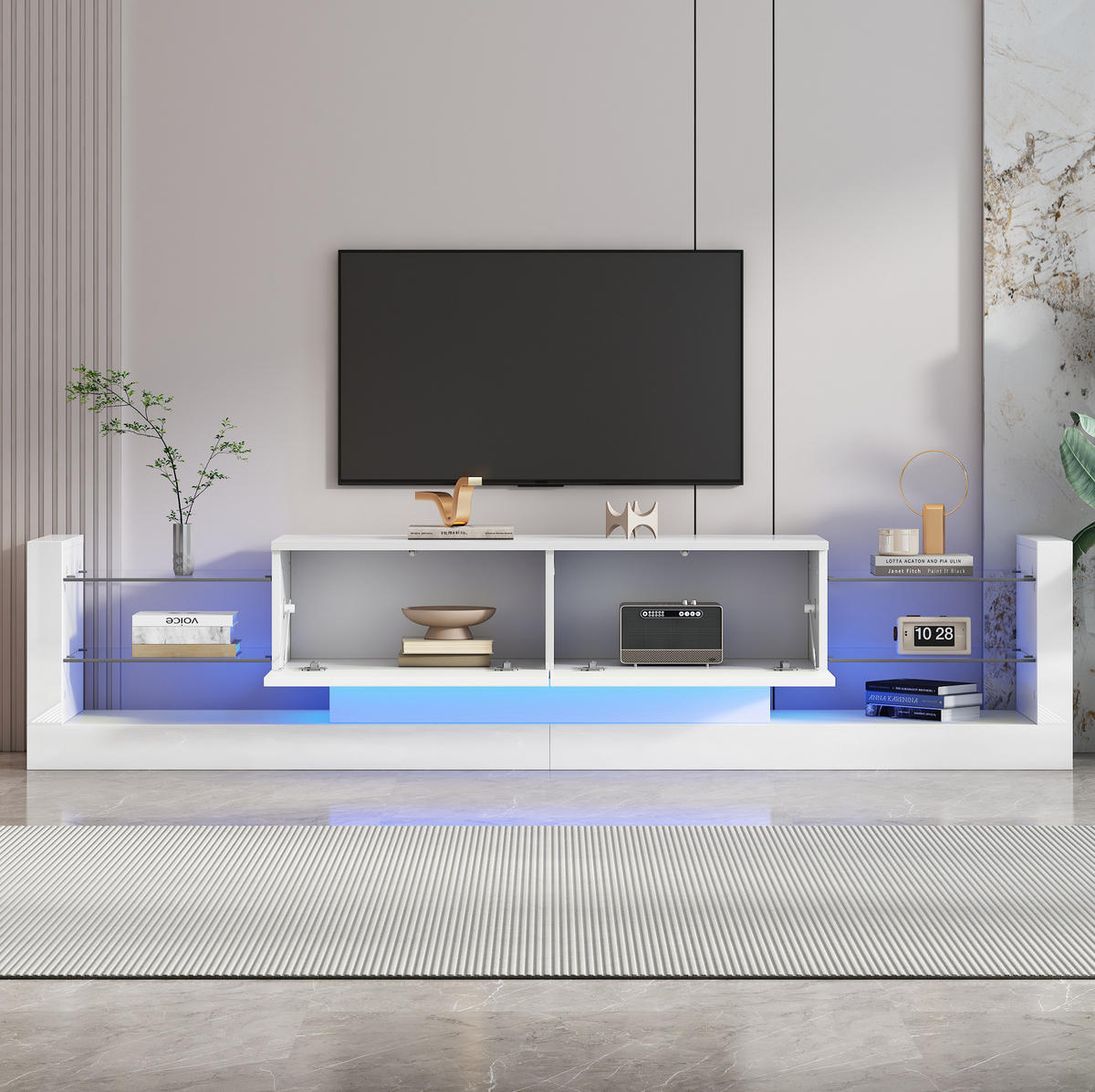 TV-SCHRANK mit LED-Beleuchtung 181 cm Hochglanz Weiß 2 Klappen - Weiß, Holzwerkstoff (38/38/181cm) - Beauniv