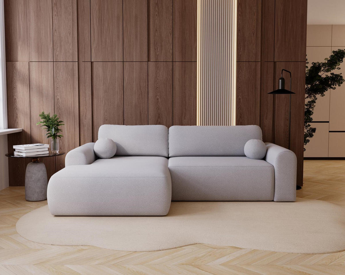 ECKSOFA Aurora Hellgrau, mit Schlaffunktion in Lambi Stoff, linke seite - Hellgrau, Holzwerkstoff/Textil (257/177cm) - Bettso