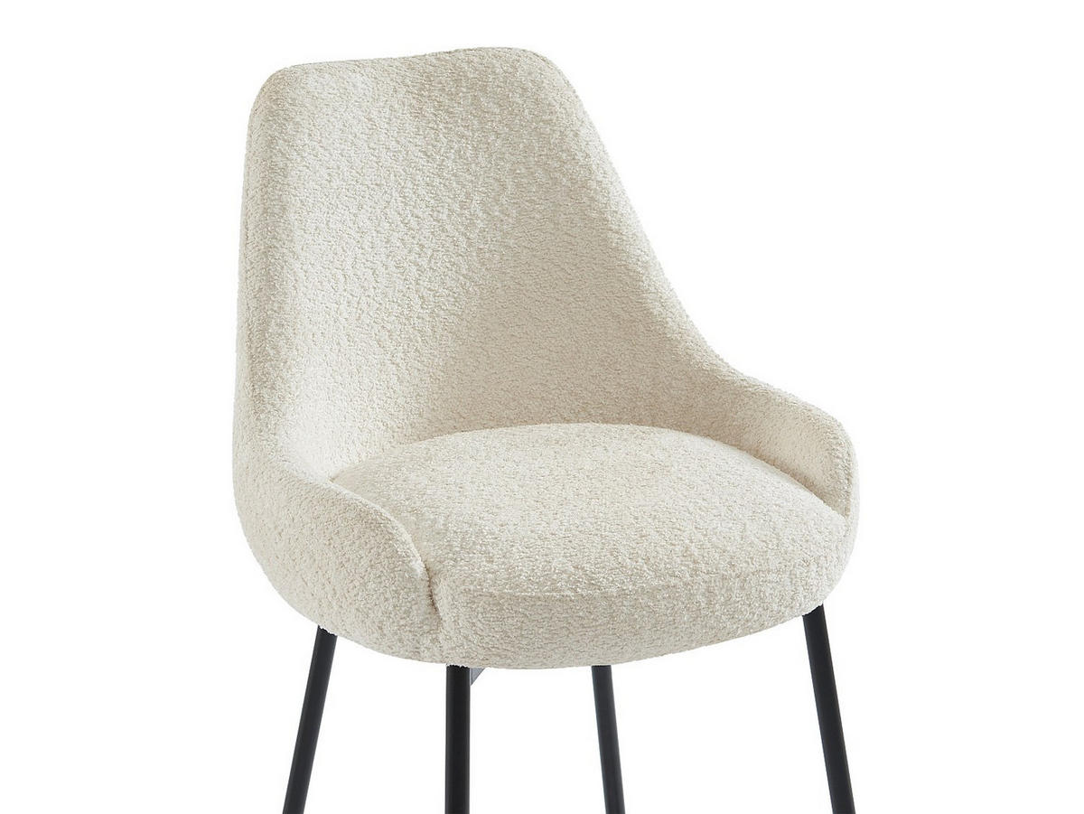 BARHOCKER 2er-Set - Bouclé-Stoff & schwarzes Metall - Weiß - TOYBA - Weiß, Textil (52/97/58cm) - Pascal Morabito