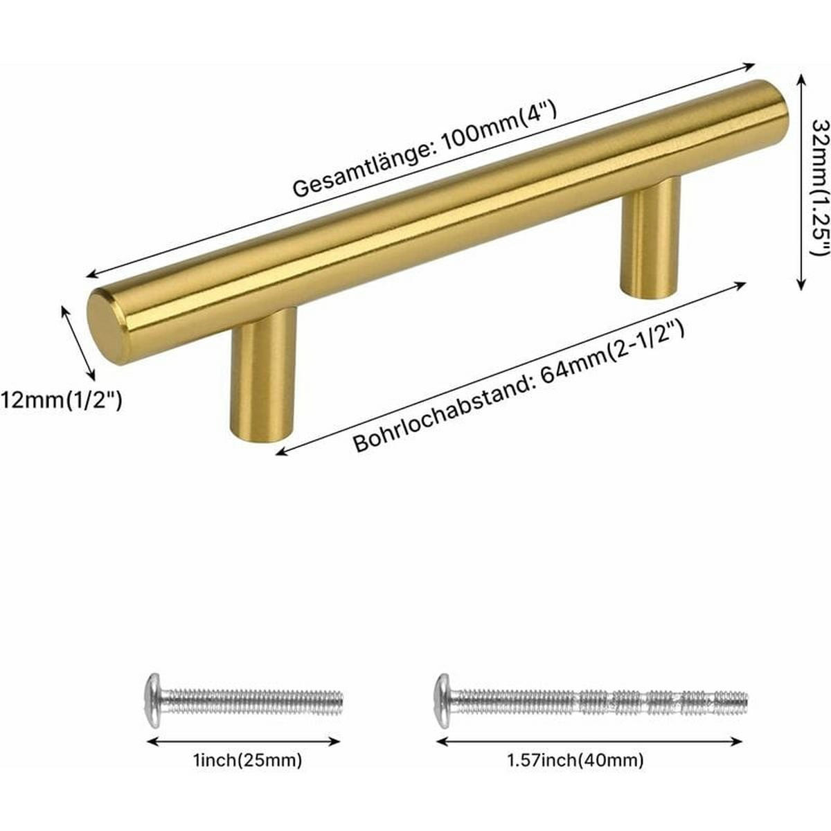 MÖBELGRIFF Gold 2er-Set - Goldfarben, Metall (1.2/2.4/10cm)