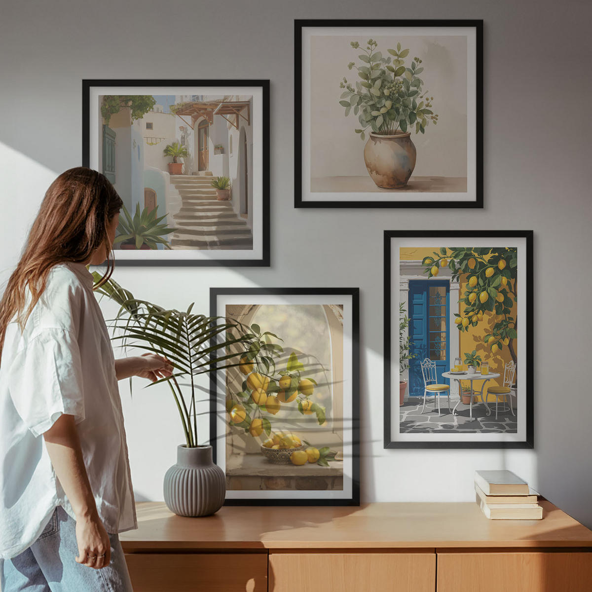 BILDER SET 4er Set - 50x50 cm & 40x60 cm Schwarzer Rahmen - Architektur der Zitronenstadt - Schwarz, Kunststoff (50/50cm) - TULUP
