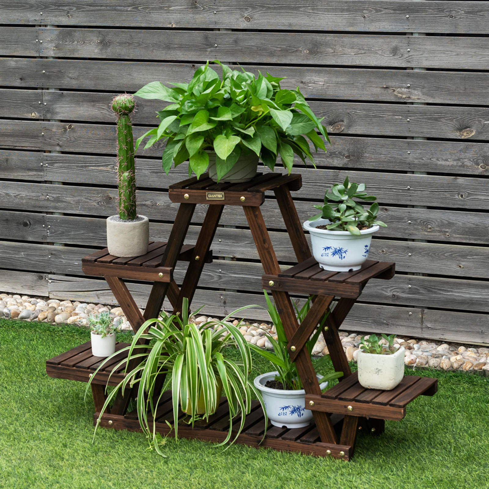 BLUMENREGAL Karbonisiert - Naturfarben, Holz (25/64/99cm) - COSTWAY