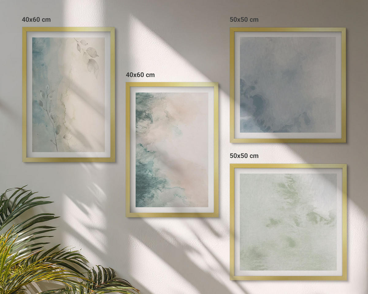 WANDBILDER 4er Set - 50x50 cm & 40x60 cm Goldrahmen - Aquarell-Leinwandstil - Goldfarben, Kunststoff (50/50cm) - ArtPrintCave