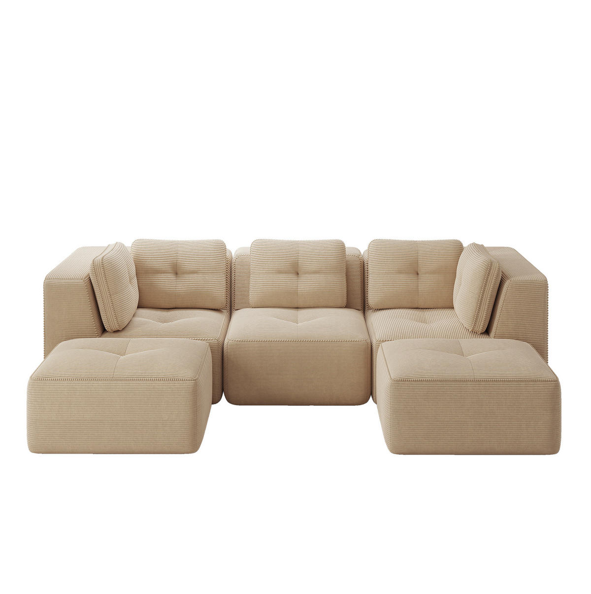 ECKSOFA 297/177/69 cm beige aus Cord mit modularem Aufbau und tiefer Sitzfläche - Beige, Textil (177/297cm) - OKWISH