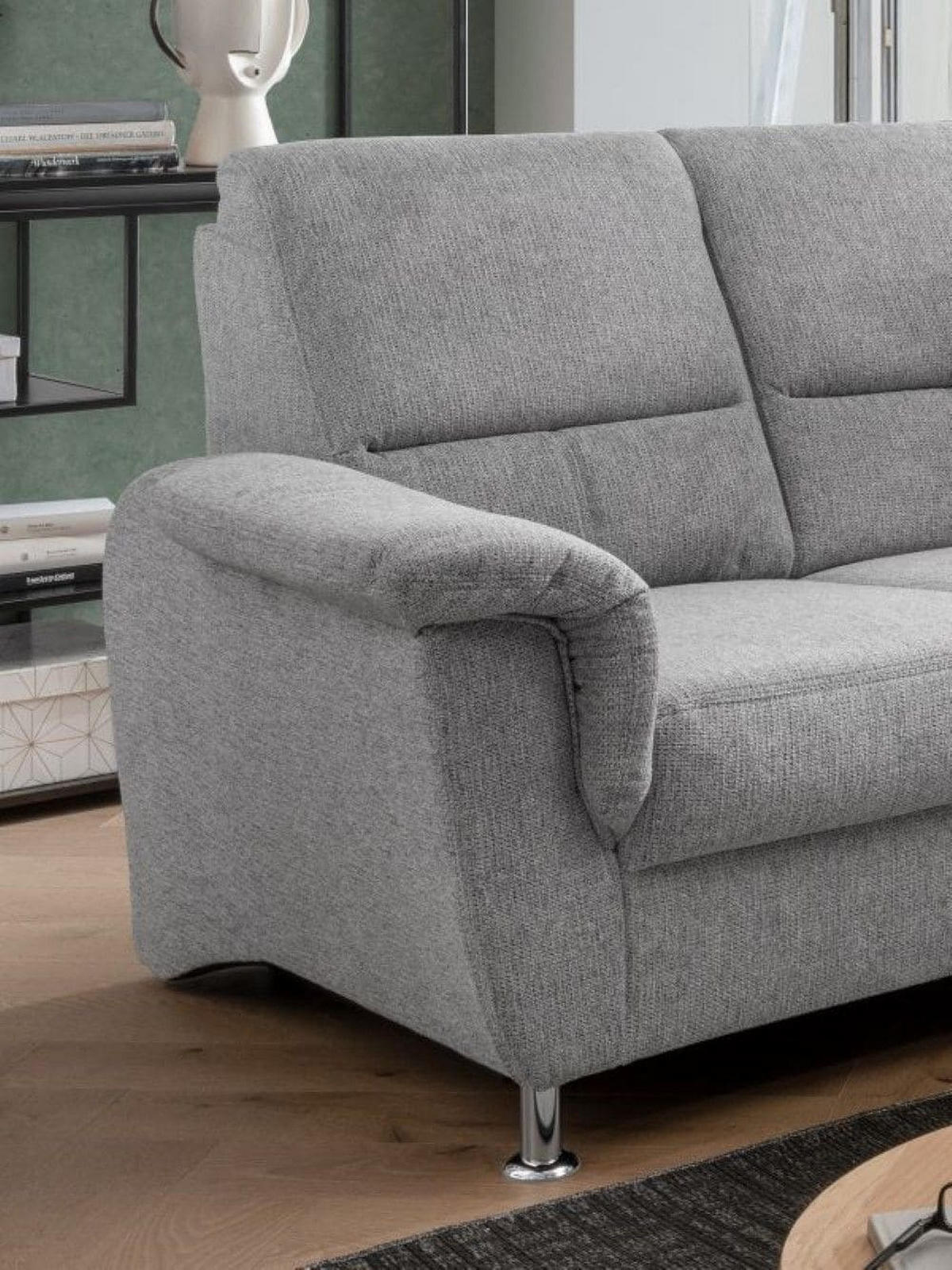 ECKSOFA mit gleichschenkligen Seitenlängen, Federkern - Chromfarben/Grau, Textil/Metall (221/221cm) - myHomelando