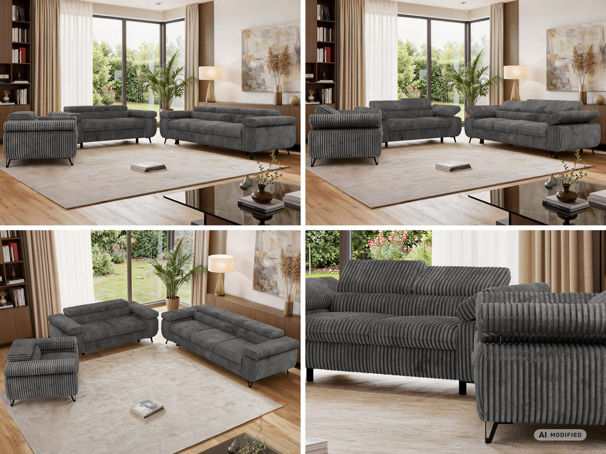 SEDACIA ZOSTAVA PETERS 1+2+3 - Sivá Manšester - čierna/sivá, kov/textil (262/76/99cm) - MKS